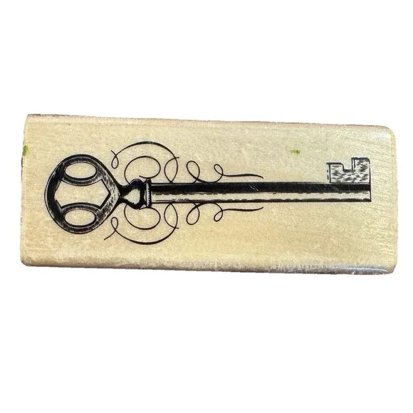Ornate Antique Skeleton Key Wood Mounted Rubber Stamp 1x2.5