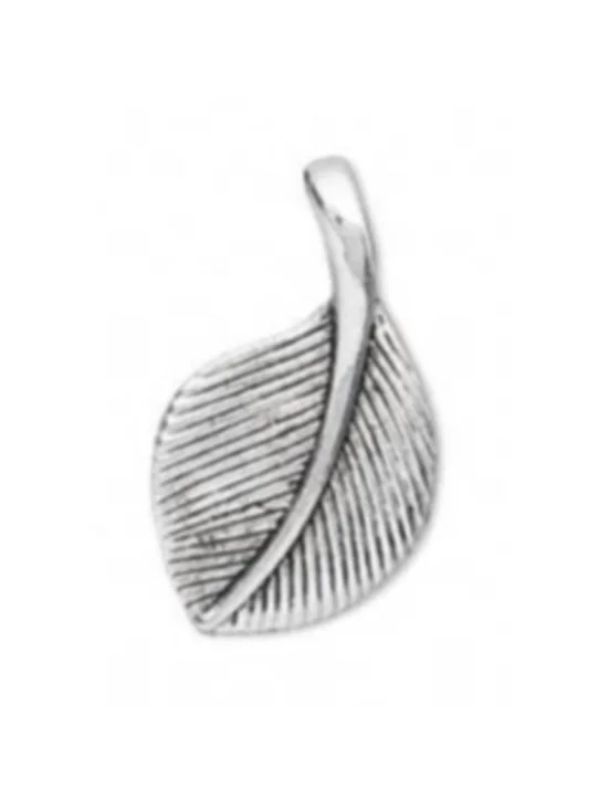Curved Minimalist Leaf Pendant Drop Charm Antique Silver Plated Pewter