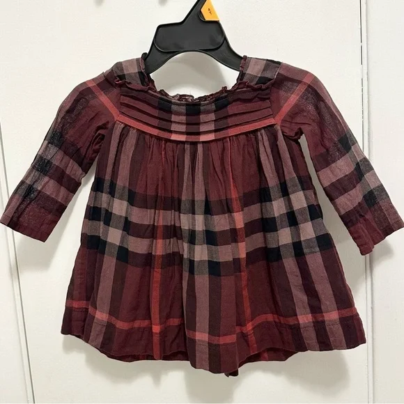 Burberry Children Baby Girl Dress Burgundy Plaid Cotton 6 Mo Infant Classic Prep