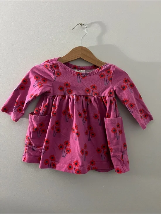 Hanna Andersson | Pink Floral Long-Sleeve Pocket Dress Size 3-6 Months