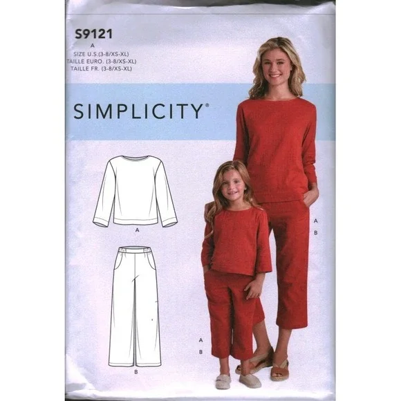 Simplicity S9121 Sewing Pattern Misses Kids Top Pants Lounge Set Size XS-XL 3-8