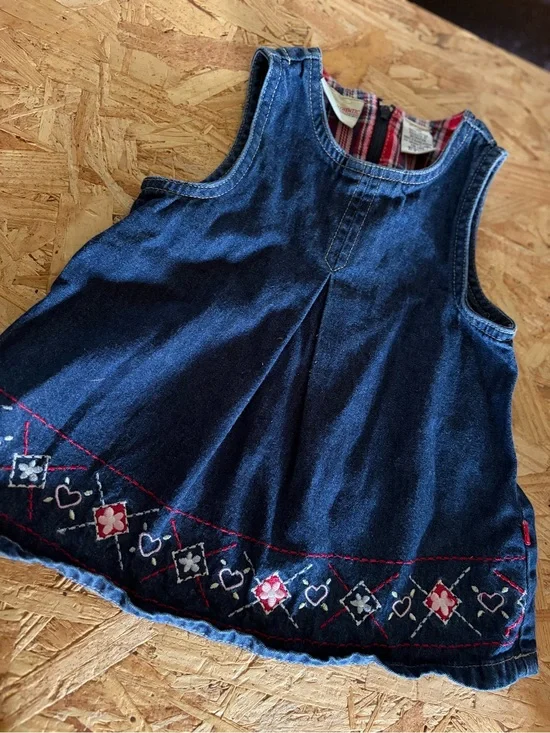 Faded Glory Dark Blue Denim Embroidered Tank Dress 12M