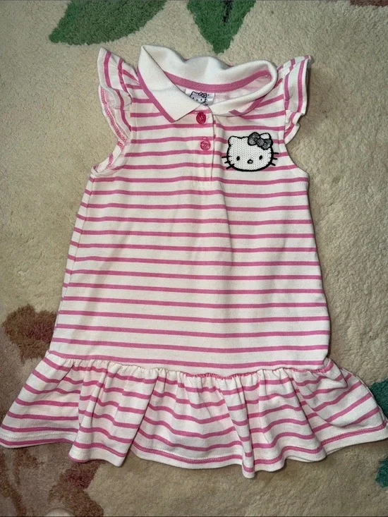 Hello Kitty by Sanrio White and Pink Striped Polo Sundress
