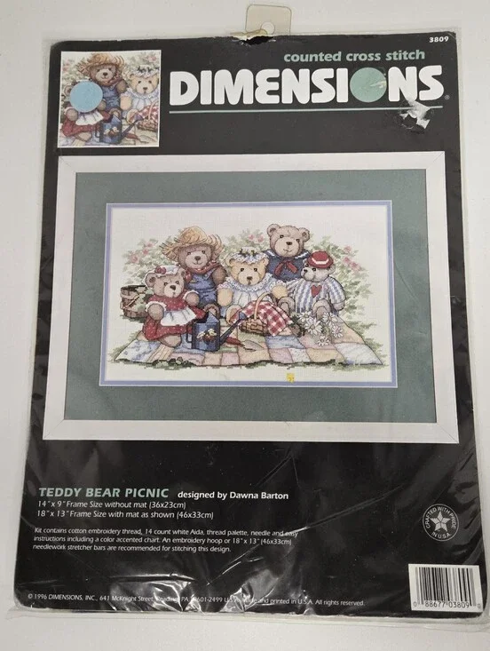 1996 Dimensions Teddy Bear Picnic Counted Cross Stitch Kit #3809 Dawna Barton