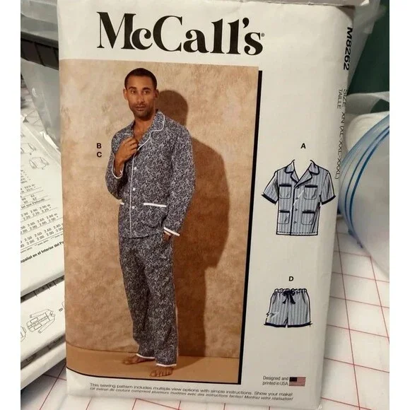 xn(xl-xxxl), M8262 McCall's Sewing Pattern Men's Pajamas, Cut around all sizes