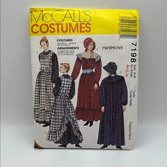 McCall's Westward Ho Pioneer Costumes Pattern 7198 Size Ex-Small (6,8)