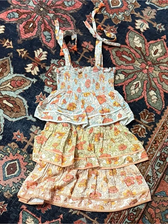 Zimmermann Tiered Floral Sundress in Light Blue, Yellow, Peach