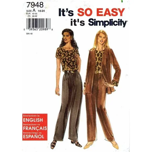 Simplicity Sewing Pattern 7948 Jacket Jumpsuit Misses‎ Size 14-24