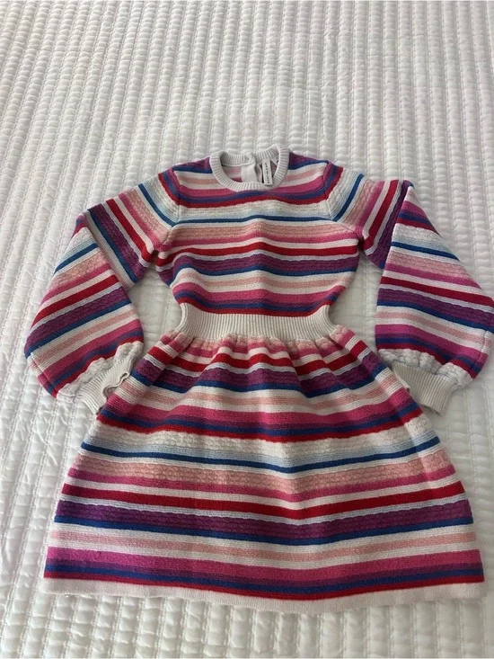 Janie and Jack Striped Knit Multi Colored Sweater Dress. Size 7