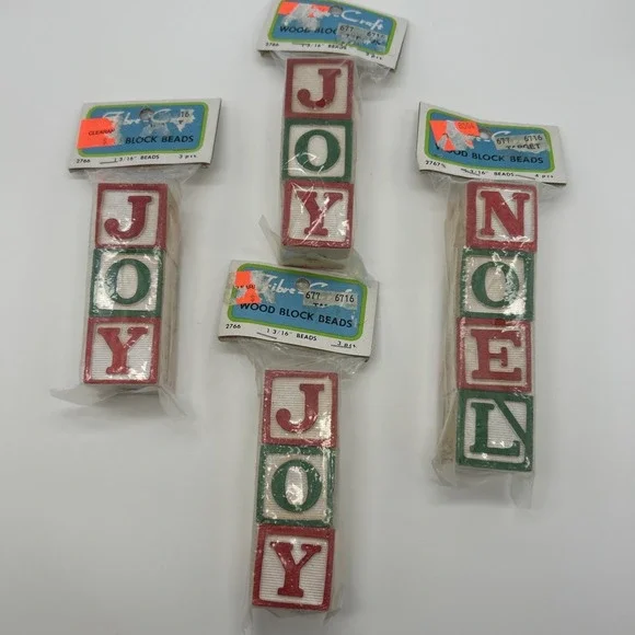 Vintage‎ Lot Painted Wooden Letter Blocks Christmas Noel Joy Crafts Imperfect