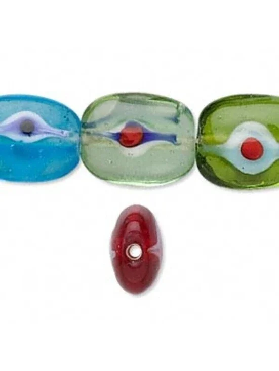 Handcrafted India Lampwork Glass Evil Eye Puffed Rectangle Beads 16