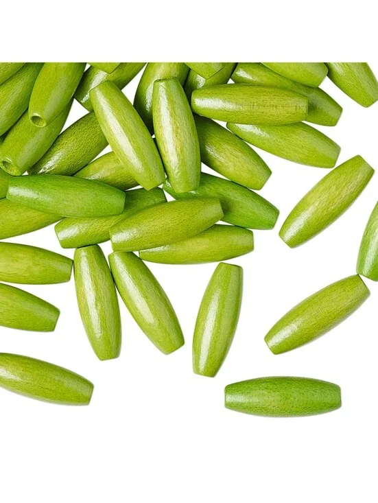Bulk Lot Vintage West Germany Lacquered Medium Green 15x5 Oval Wood Beads 50 pcs