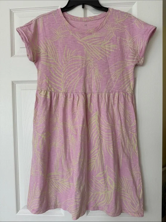 GAP Pink Dress with Pale Cream Tropical Leaf Print