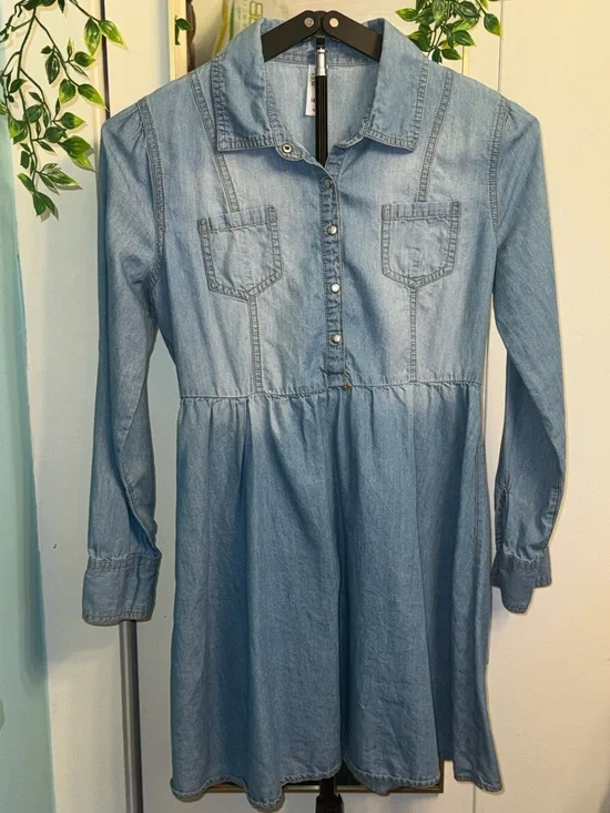 Justice Chambray Denim Shirt Dress Roll Tab Sleeve Size 14/16 Back2School Casual