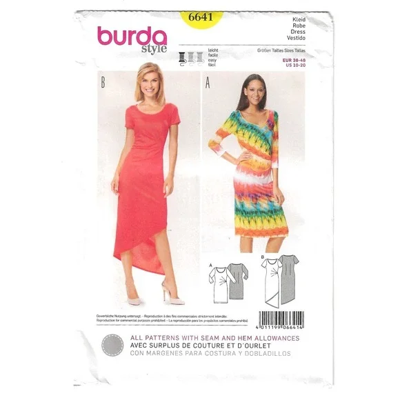 Burda 6641 Misses' Dress Jersey Pleat 2 Lengths Sizes 10-20 Sewing Pattern Uncut