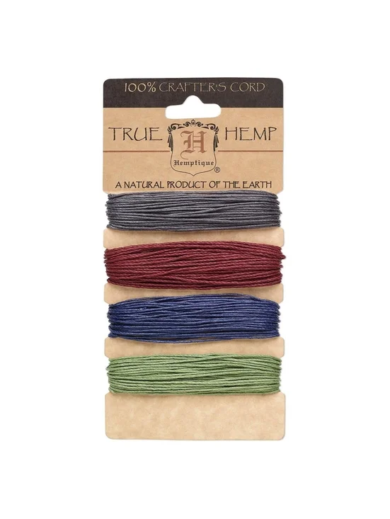 Organic Hemp Variety Pack Jewelry Craft Cord 4 Colors Earthy Grey Red Blue Green
