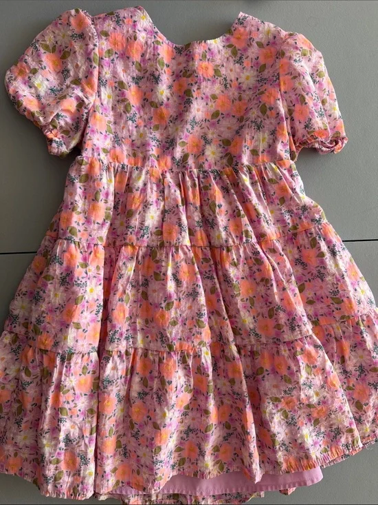 Cat & Jack Pink Floral Tiered Dress with Puff Sleeves