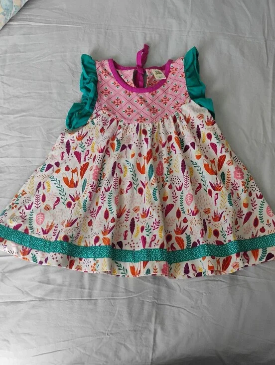 Wildflowers Teal & Pink Floral Ruffle Sleeve Dress Tunic Sz 8