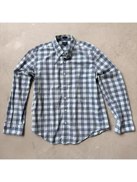 Autumn Wedding Guest Dress Shirt J.Crew Slim Fit Blue Checkered Button-Down