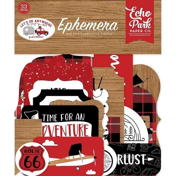 Echo Park Paper Ephemera Unisex OS Red NWT Let's Go Anywhere Frames Tags 33pc