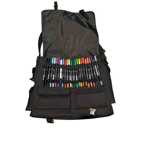Crop in Style Black Messenger Bag with Marker Slots and‎ Strap- Includes Markers