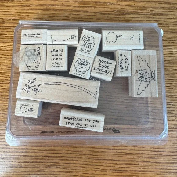 Stampin Up Owl Together Now Two-Step Wood Block Rubber‎ Stamp Set of 14