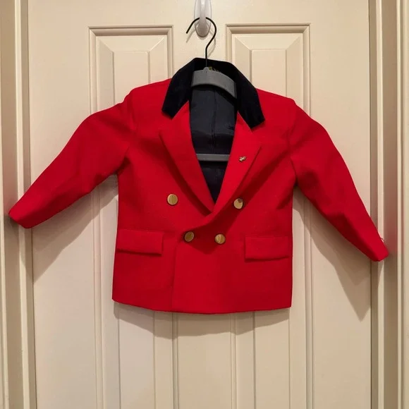 Big Guy Blazer Kids 4 Red Double Breasted Velvet Collar Vintage Formal Jacket
