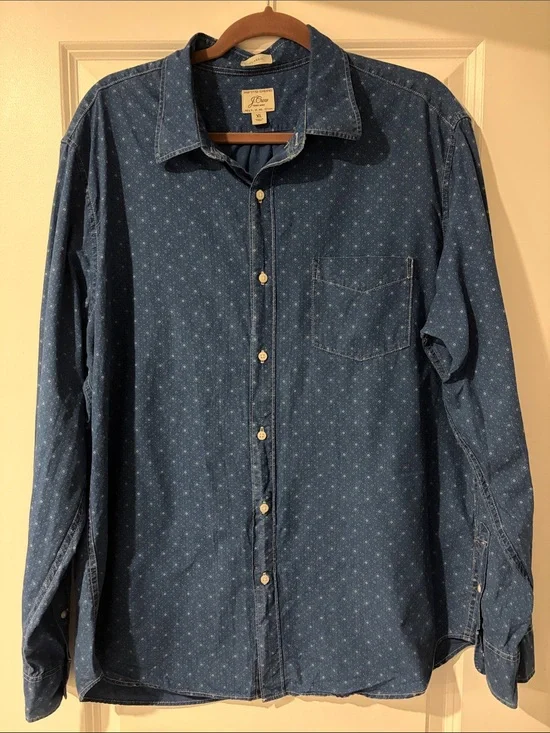 J. Crew Men’s Indigo Dot Print Button-Up Shirt