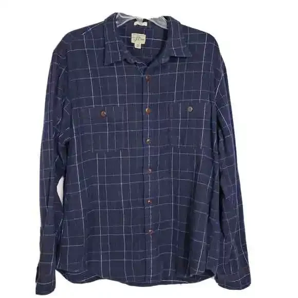 Sewn for J Crew Shirt Mens Size XL Blue Plaid Button Slim Fit Flannel Long Slv
