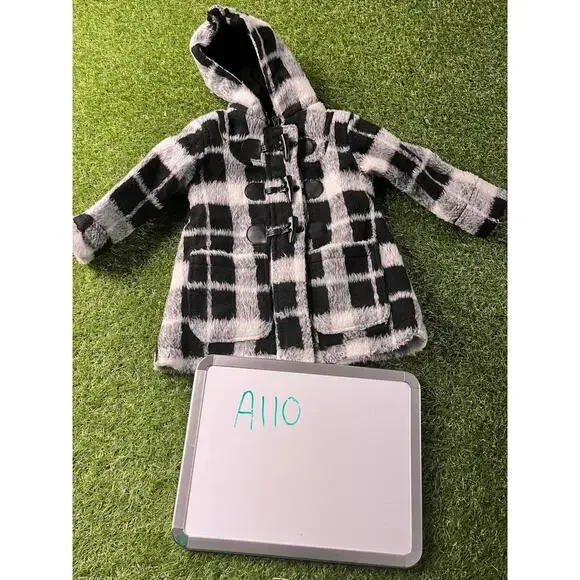 Madden Girl Toddler Coat Girls Black and‎ White Plaid Hooded Coat Checks toggle