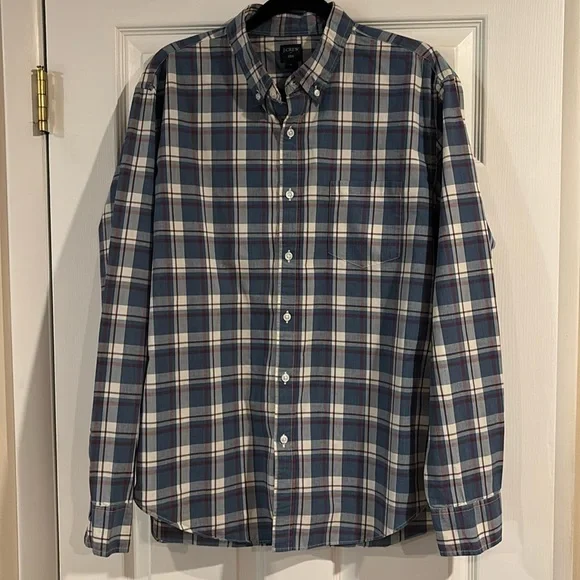 J. Crew‎ Men's 100% Cotton Plaid Button Down Shirt Red, Blue, & White sz XL