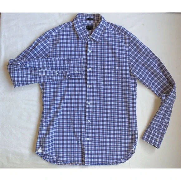 J.Crew Men's M Slim-Fit‎ Blue,Yellow & White Plaid LS BF 100% Cotton Shirt