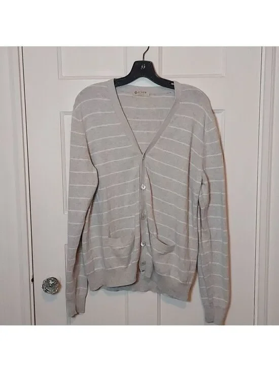 J Crew Men's Gray Stripe Cashmere Blend Grandpa Cardigan