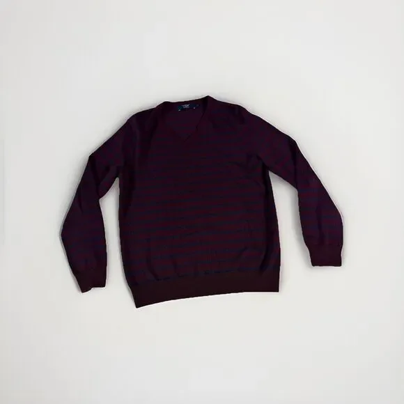 J Crew Sweater Men's Size S Striped Pullover Knit 100% Merino Wool V-Neck Adults