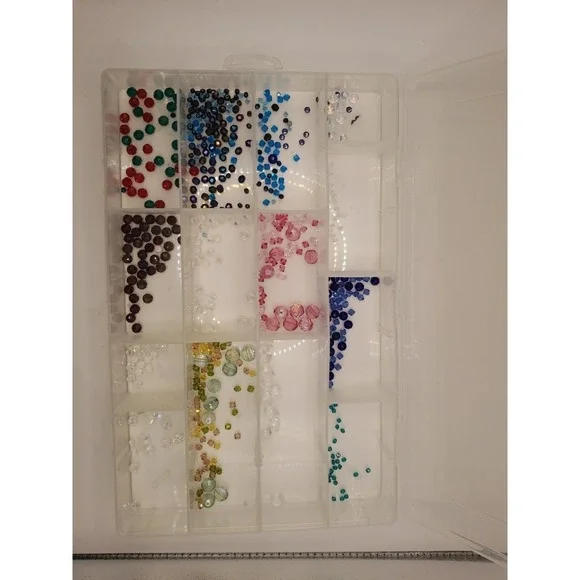 Assorted Jewelry Bead Lot Over 1lb Transparent Faceted Crafting Beads with Case