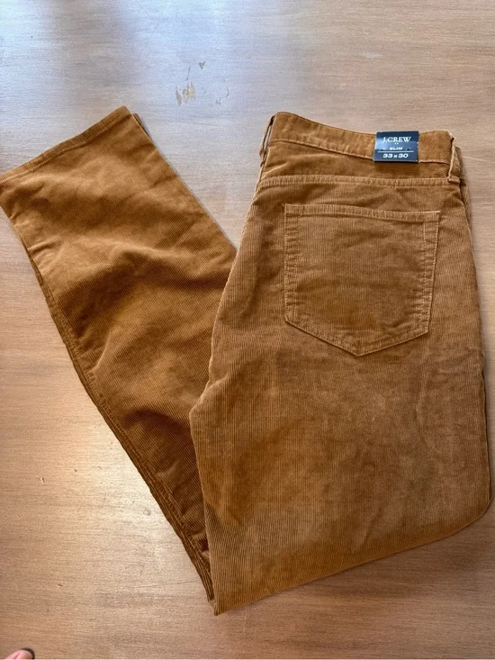 J Crew Flex Men’s 33x30 Brown Corduroy Pants Slim Fit Straight New With Tags