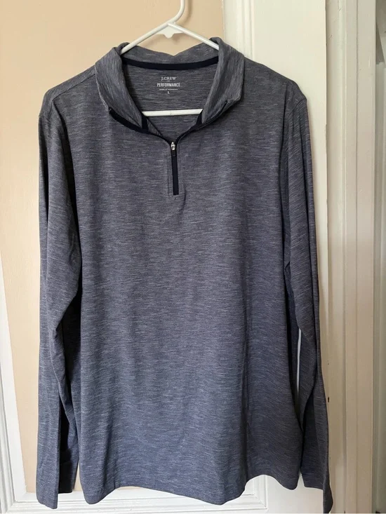 J. Crew Men's Heathered Slate Quarter-Zip Performance Sweater