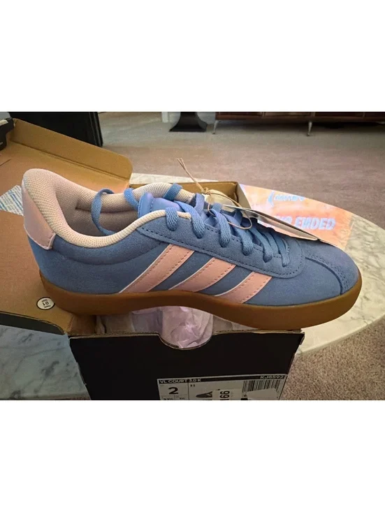 Adidas VL Court 3.0 K Kids Blue Pink Sneakers Size 2 NIB Back to school sneakers