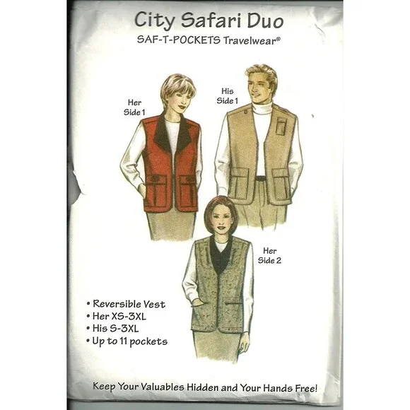 City Safari Duo, Saf-T-Pockets #2005, Travelwear. Reversable Vest with up to 11