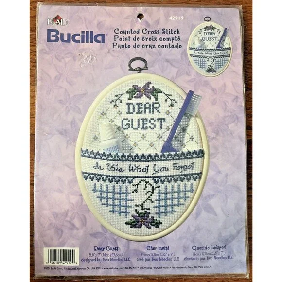 Bucilla 2001 Counted Cross Stitch Kit 42919 Dear Guest Sign Forgot Toothbrush