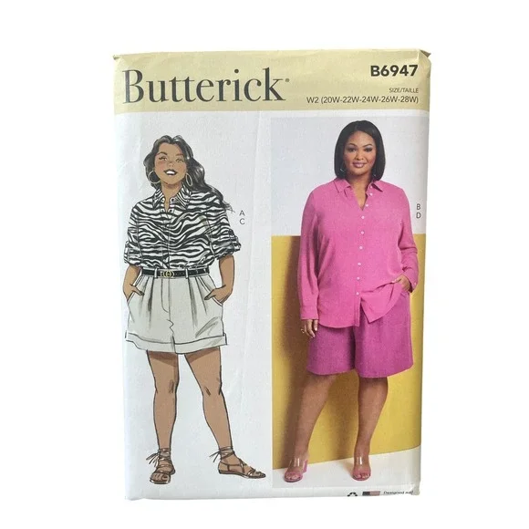 Butterick B6947 Women's‎ Shirts Shorts W2 (20W-28W) Modern Plus Size Easy