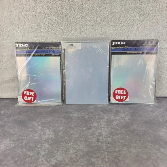 JDC Inkjet Printable Craft Sticky Vinyl Silver Holographic 3pk Bundle 40+sheets