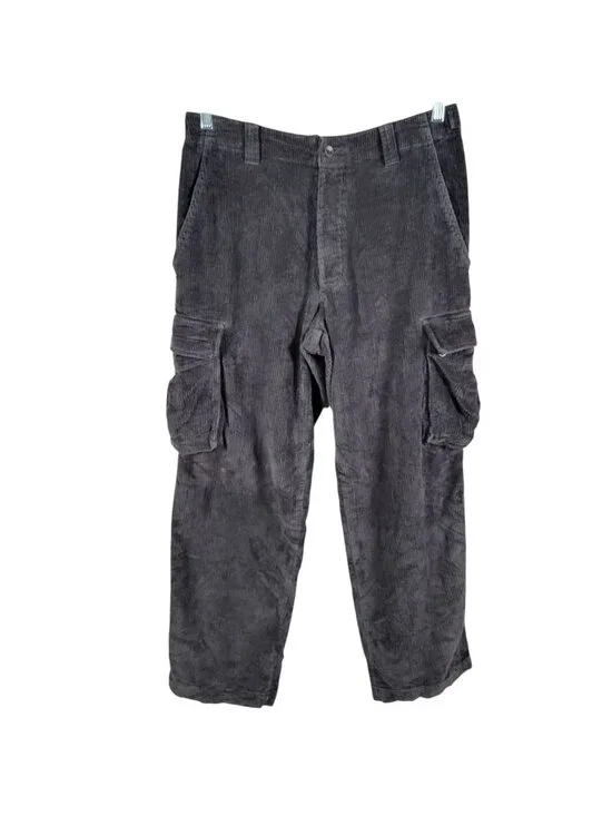 J. Crew Mens Gray Preppy Y2K Relaxed Fit Corduroy Button Fly Cargo Pants 32x30