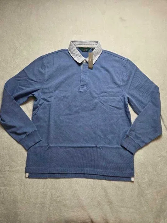New M J.Crew rugby shirt with striped oxford collar blue longsleve polo