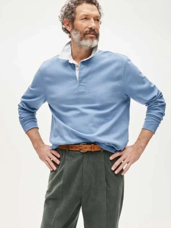 New M Tall J.Crew rugby shirt with striped oxford collar blue longsleve polo MT