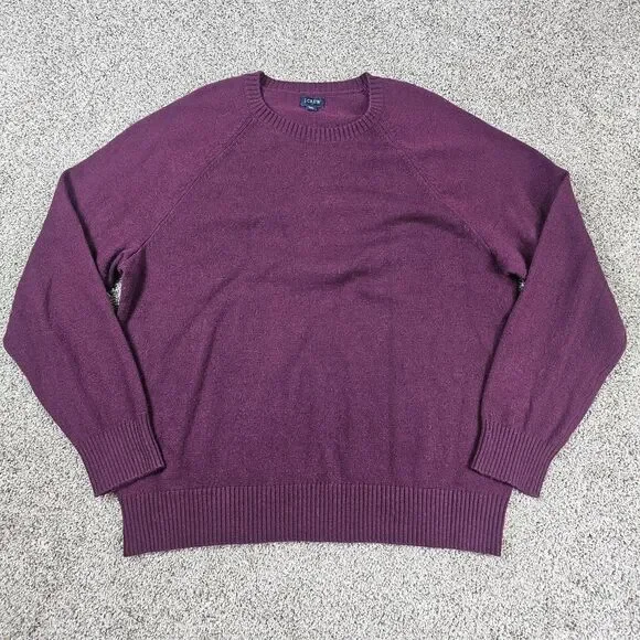 J Crew Sweater Mens XL Purple Wool Blend Crewneck Pullover Raglan Preppy