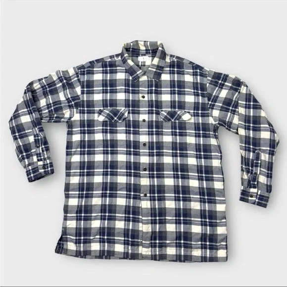 vTG J.CREW Shirt Oarsman Flannel Houndstooth Button Up Size L Blue Plaid Cotton
