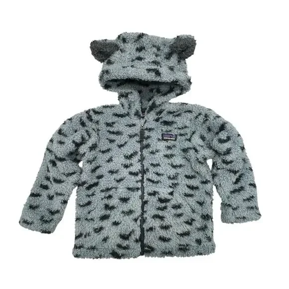 Patagonia Baby Furry Friends Hoody Snowy Light‎ Plume Grey Dot Zip Up Jacket 2T