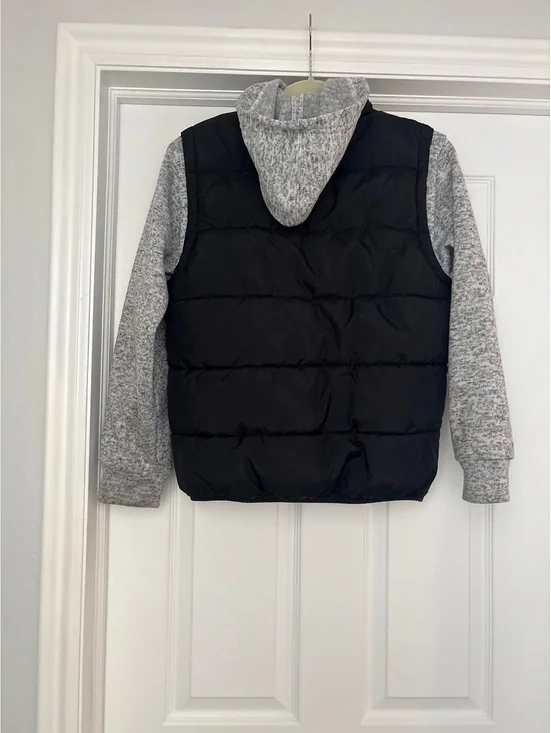 Hurley Boy's Black Puffer Vest with Grey Hoodie, Size Large