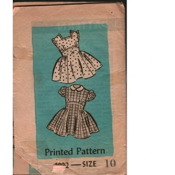 Vintage Girls Dress Sewing Pattern Size 10 High Low Neckline Full Skirt 4892